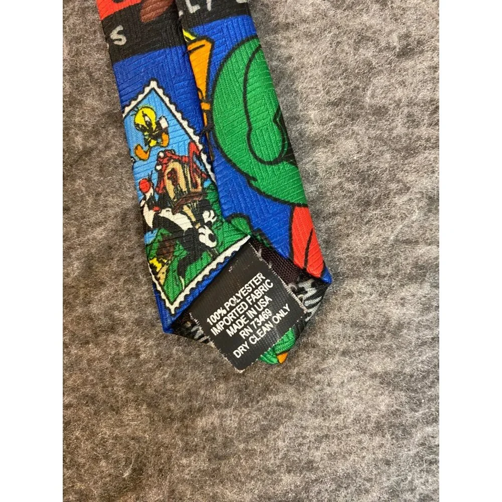 Vtg Looney Tunes 1997 Stamp Collection Neck Tie Bugs Bunny Taz Marvin Daffy Duck